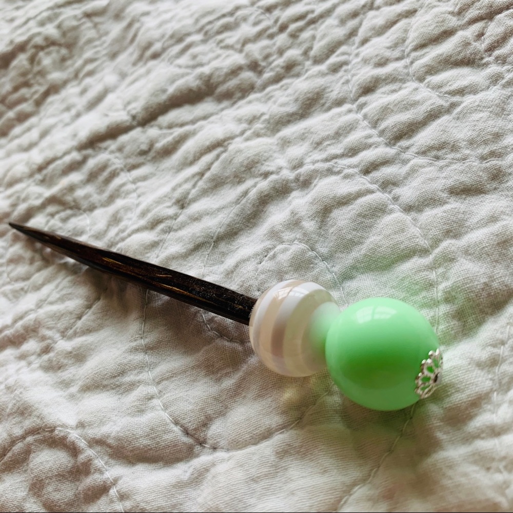 ❌SOLD New!!  Mint & White striped hair stick